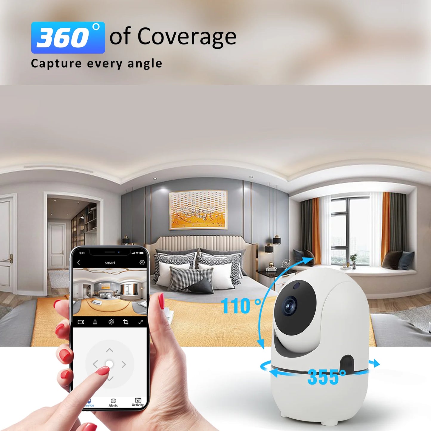 Baby Monitor, 360° Wireless Wifi Indoor Security Camera for Human & Pet Detection, Nanny Cam with Safety Alerts with Two-Way Audio, Motion Tracking, IR Night Vision, Sleep Tracking